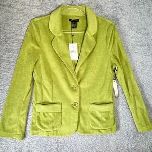 BCBGMAXAZRIA Lime Green Terrycloth Blazer Jacket Soft Stretch Tailored Cut Small